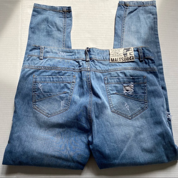 Woman Streetwear Cartoon mouse Denim Jeans Ripped Distressed Slim Fit Zipper - L - Picture 6 of 14